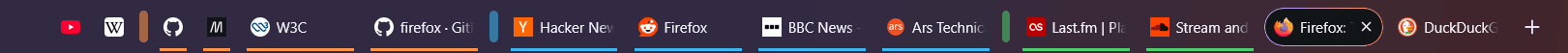 TabPods in the Firefox tab strip: clicking a capsule collapses and expands a group of tabs